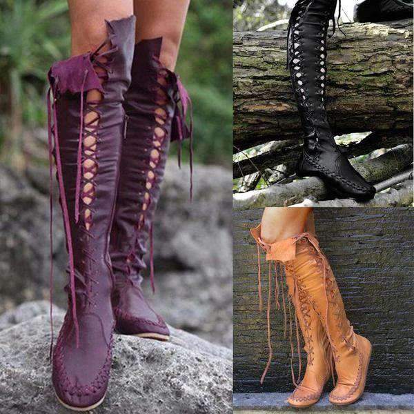 Lace-Up Flat Knee High Boots, [product_tag] - xmasgiftsinspo