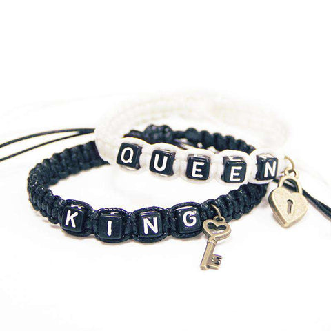 2pcs/pair Couple Bracelets Black King And White Queen With K, [product_tag] - xmasgiftsinspo