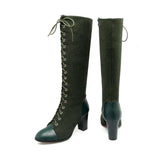 Round Toe Pu Leather Square Heel Boots, [product_tag] - xmasgiftsinspo