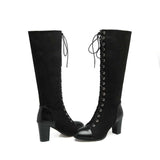 Round Toe Pu Leather Square Heel Boots, [product_tag] - xmasgiftsinspo