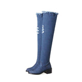 Blue Denim Flat Over Knee Boots, [product_tag] - xmasgiftsinspo