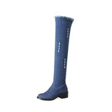 Blue Denim Flat Over Knee Boots, [product_tag] - xmasgiftsinspo