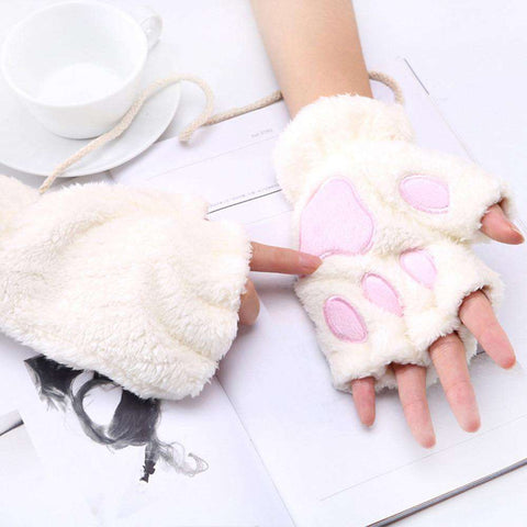 Cat Paw Half Finger Plush Gloves, [product_tag] - xmasgiftsinspo