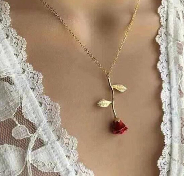 Red Rose Pendant Necklace for girlfriend Valentine's Day gift