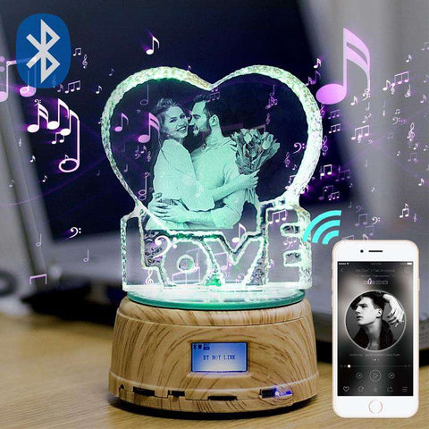 Personalized Photo LED Night Light Wood Base Crystal Photo MP3 Music Swivel Display Bluetooth Lamp RGB Remote Control For gift, [product_tag] - xmasgiftsinspo
