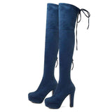 Long Lace Up Stretchy thick heels Boots, [product_tag] - xmasgiftsinspo